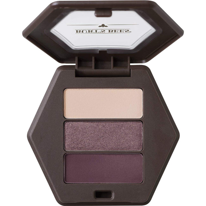 Burt's Bees front compact showing trio shades and portable design benefit