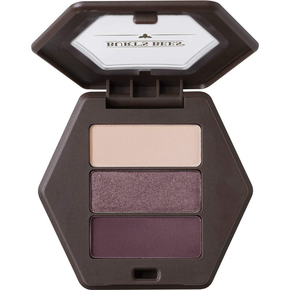 Burt's Bees front compact showing trio shades and portable design benefit