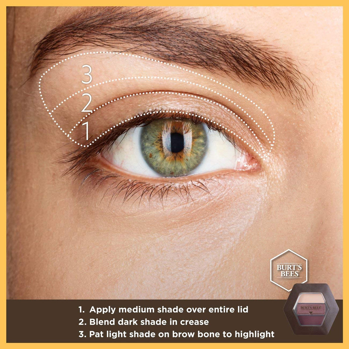 Burt's Bees overhead view of shades showing coordinated purple and nude tones