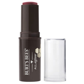 Burt's Bees front packaging showing Dahlia Dew shade and compact tube benefit