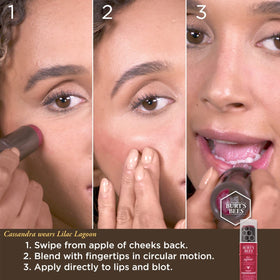 Burt's Bees size comparison with hand showing travel-friendly tube convenience