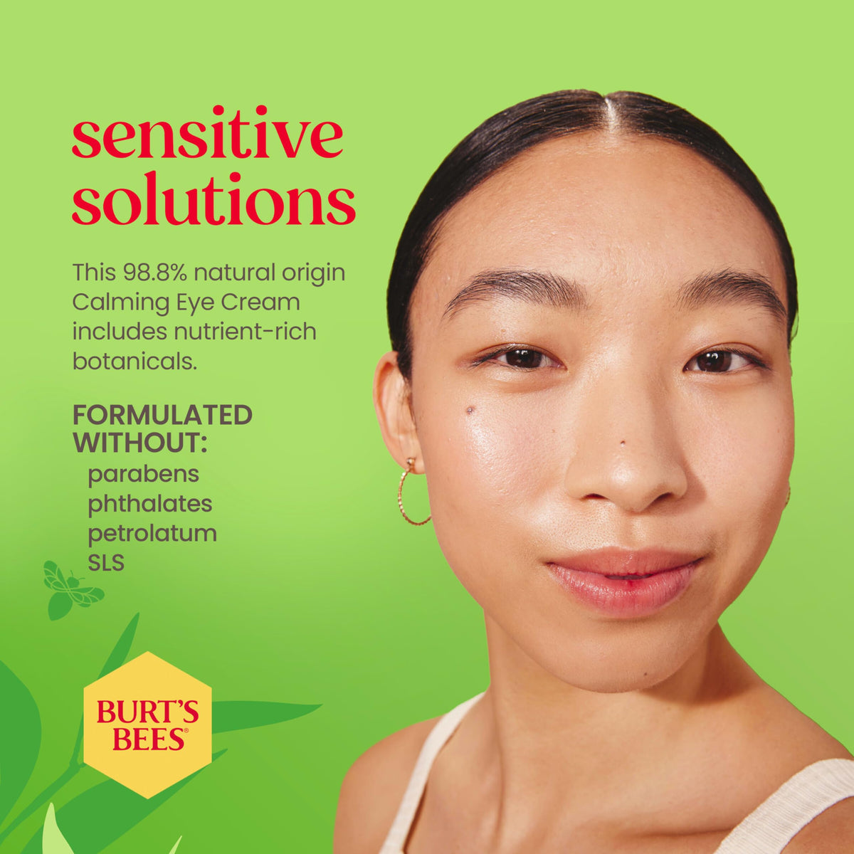Burt's Bees aloe and rice milk ingredients displayed to show soothing hydration