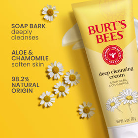 Burt's Bees face wash dispensed in hand, demonstrates easy use