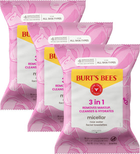 Burt's Bees front packaging showing rose water wipes and benefits