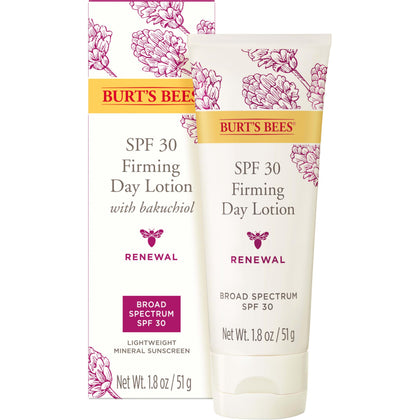 Burt's Bees front tube renewal SPF 30 showing packaging and size benefit