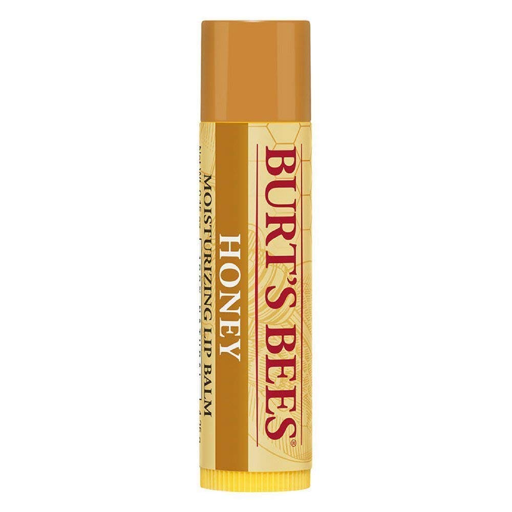 Burt's Bees honey lip balm front packaging showing six tubes and natural ingredients benefit