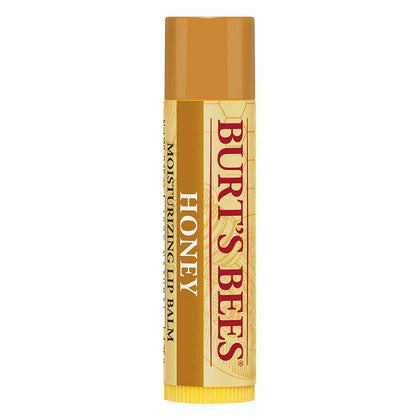 Burt's Bees honey lip balm front packaging showing six tubes and natural ingredients benefit