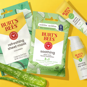 Burt's Bees cucumber and aloe close-up to emphasize botanical extracts and calming benefits