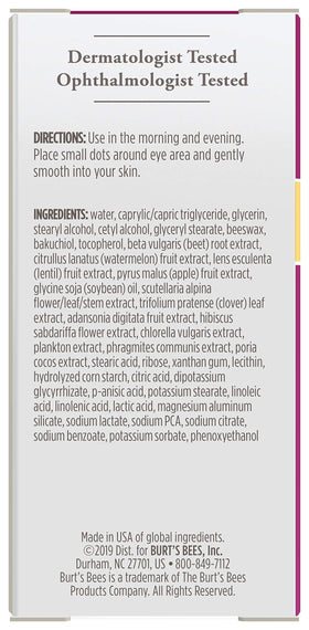 Burt's Bees hibiscus and apple ingredients display emphasizing natural complex