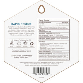 Burt's Bees label close-up displaying ingredient highlights and clean formulation