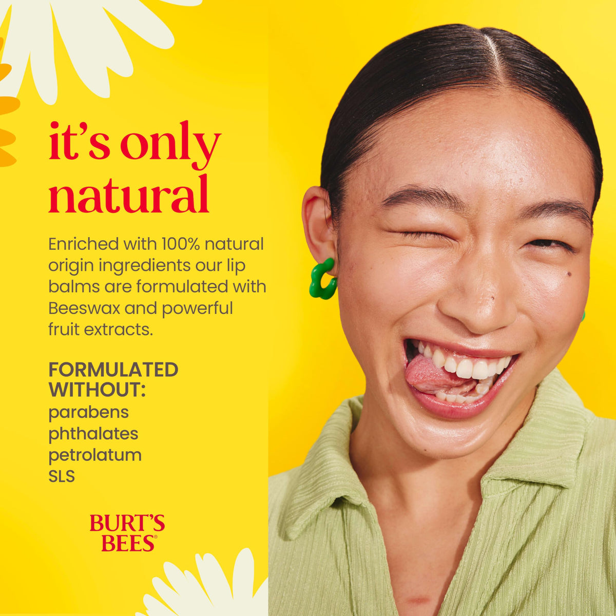 Burt's Bees label ingredients view emphasizing natural-origin claims