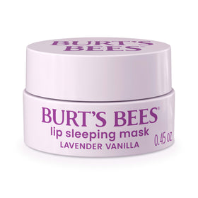 Burt's Bees jar front view showing calming lavender vanilla and compact size benefit