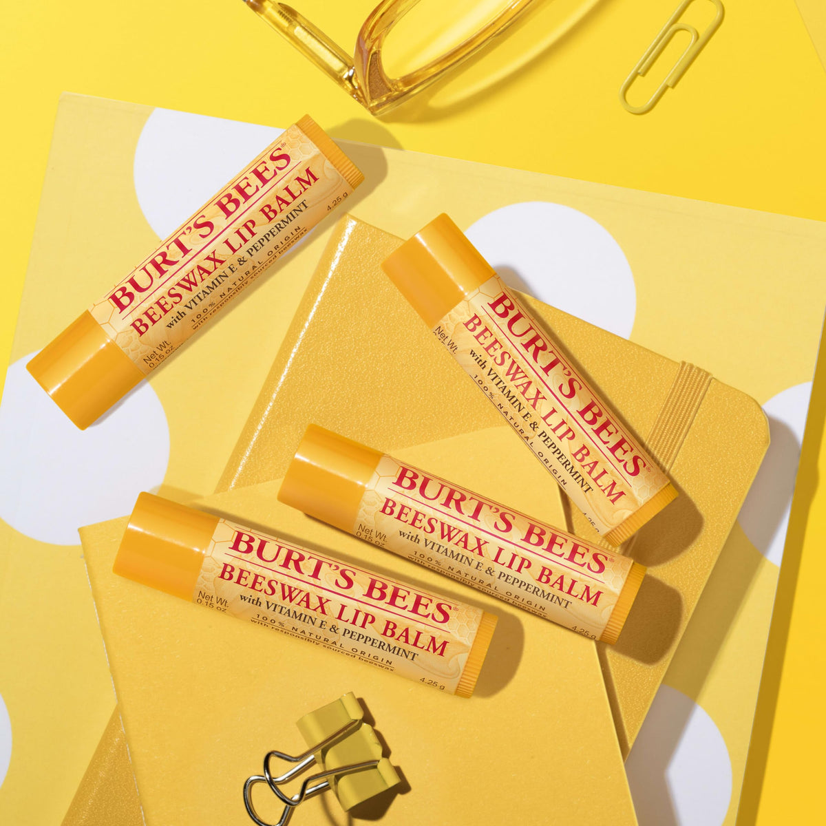 Burt's Bees in outdoor setting demonstrating portable lip protection