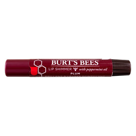 Burt's Bees front packaging showing five Plum Lip Shimmer tubes and benefits