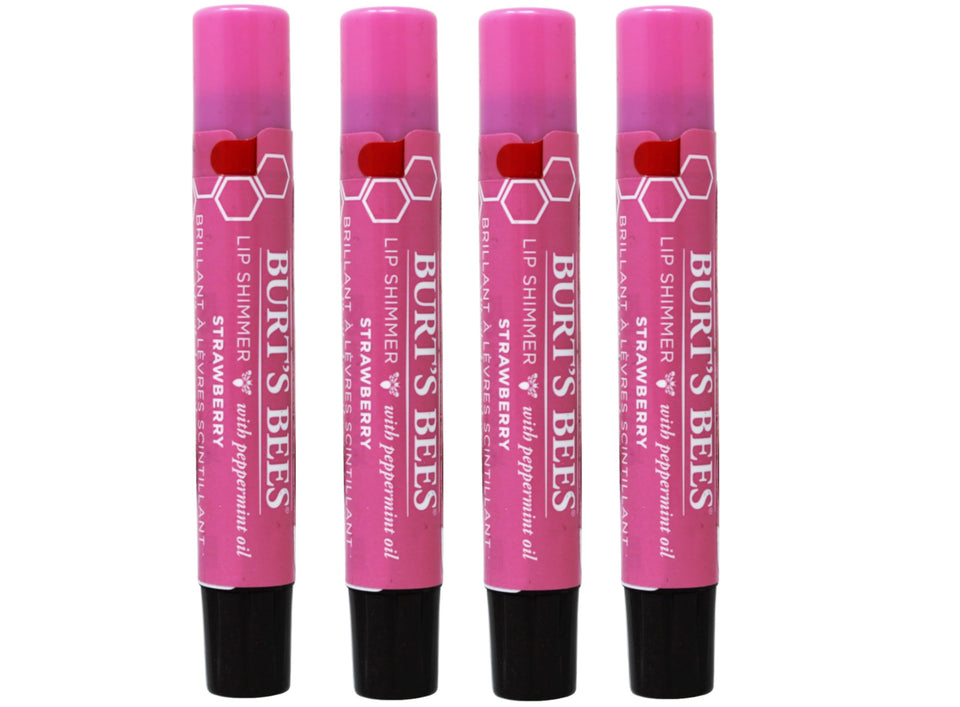 Burt's Bees front packaging showing strawberry lip shimmer and benefits
