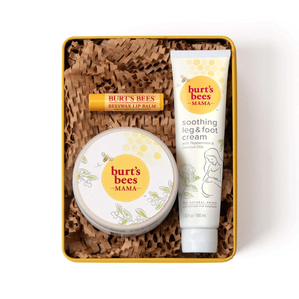 Burt's Bees gift tin front view showing three-piece set as present