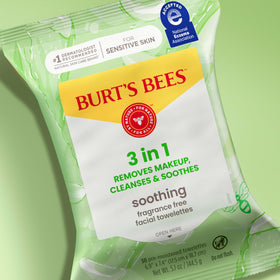 Burt's Bees wipes on nightstand in bathroom for quick nightly routine