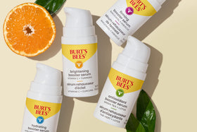 Burt's Bees serum on bathroom counter illustrating nightly routine and skin care boost