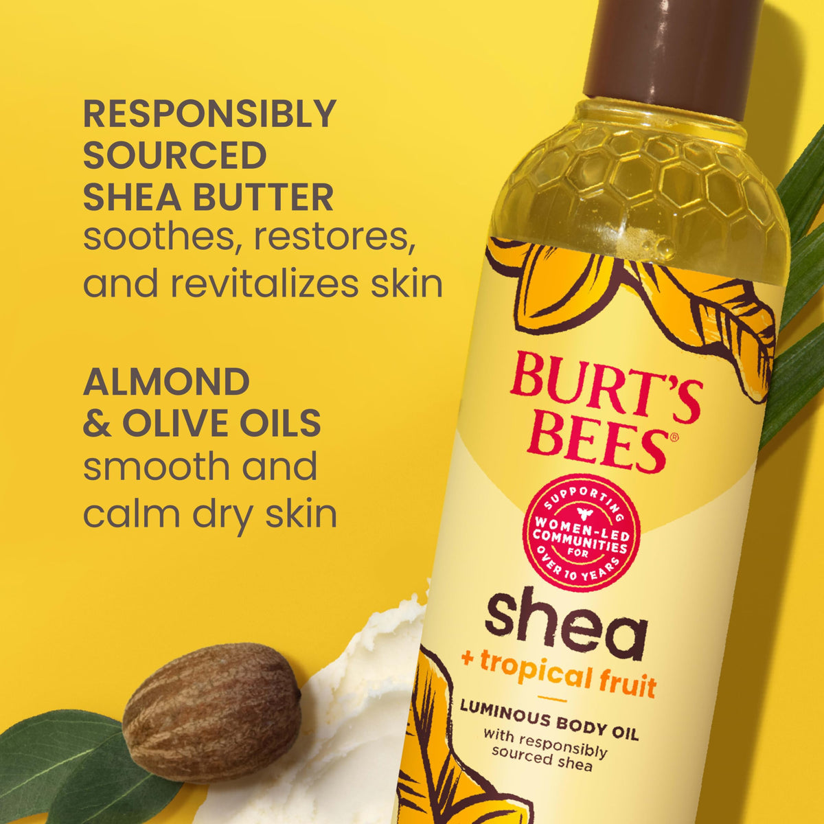 Burt's Bees oil poured into palms demonstrating easy spread and hydration
