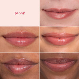 Burt's Bees Peony lip swatch on arm illustrating buildable color benefit