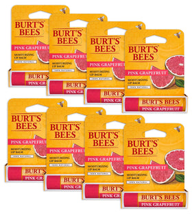 Burt's Bees pink grapefruit lip balm front view showing compact tube and branding benefit