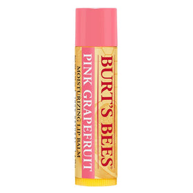 Burt's Bees pink grapefruit tube label close-up highlighting natural ingredients and clarity