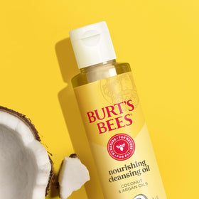 Burt's Bees cleansing oil on bathroom vanity suggesting daily skincare routine benefit