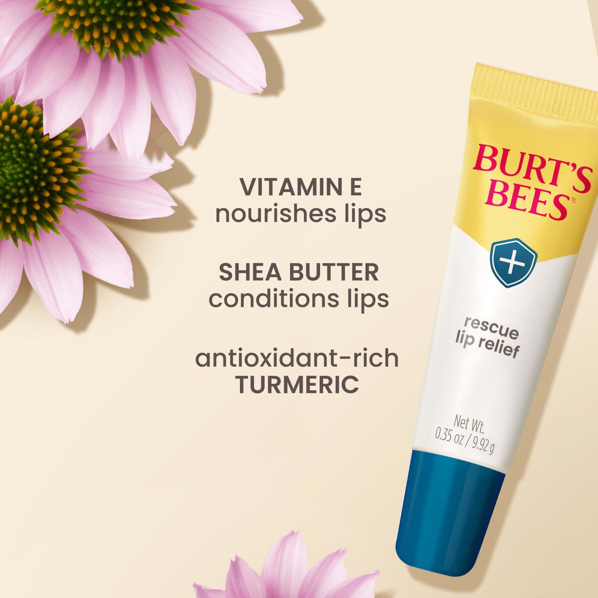 Burt's Bees tube held in hand to show compact 0.35 oz practical size