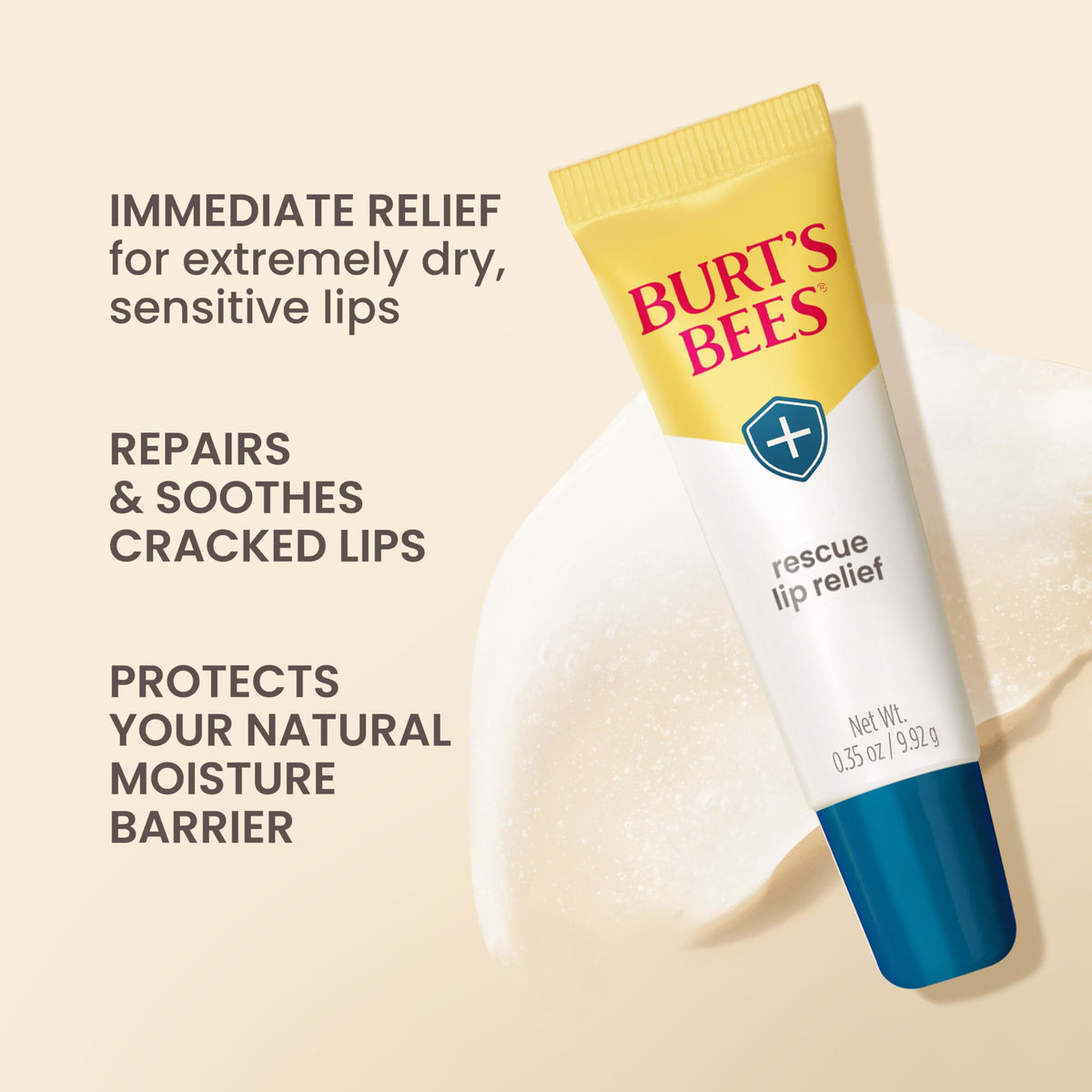 Burt's Bees balm texture detail illustrating creamy hydration and spreadability