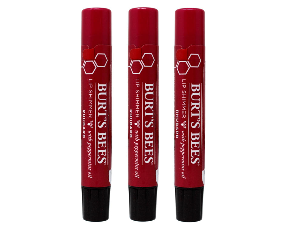 Burt's Bees rhubarb front packaging showing three 0.09 oz tubes for quick color