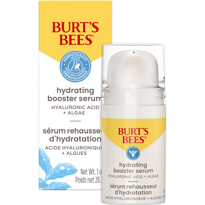 Burt's Bees front packaging of hydrating booster serum shows clean natural design and benefits