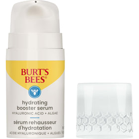 Lifestyle vanity scene with Burt's Bees serum showing everyday skincare use and glowing finish