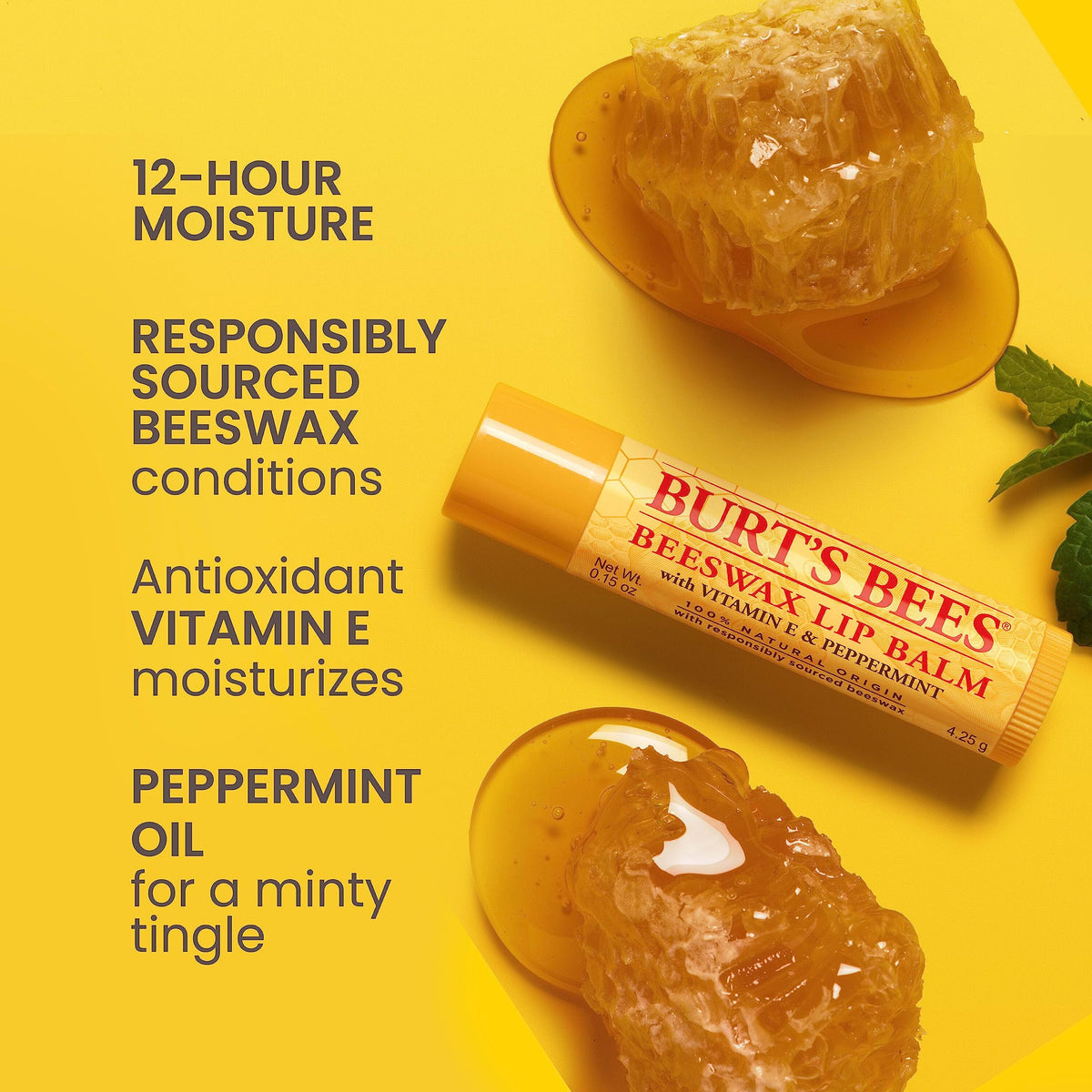 Burt's Bees single tube close-up highlighting applicator and smooth glide