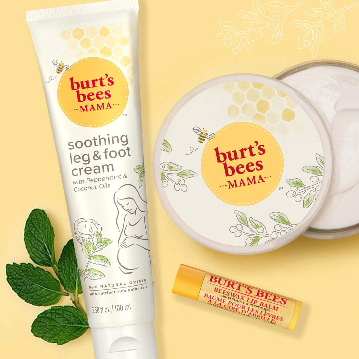 Burt's Bees set held in hand showing scale and travel-friendly sizes