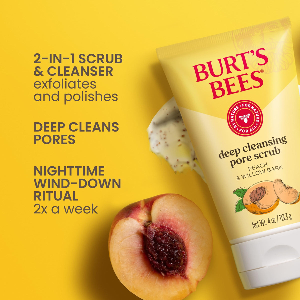 Burt's Bees scrub texture with peach stone particles for gentle polish