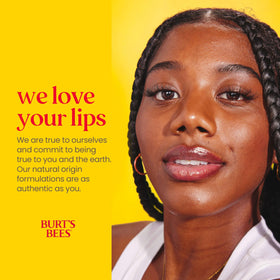 Burt's Bees balm applied to lips showing smooth matte finish and immediate softness
