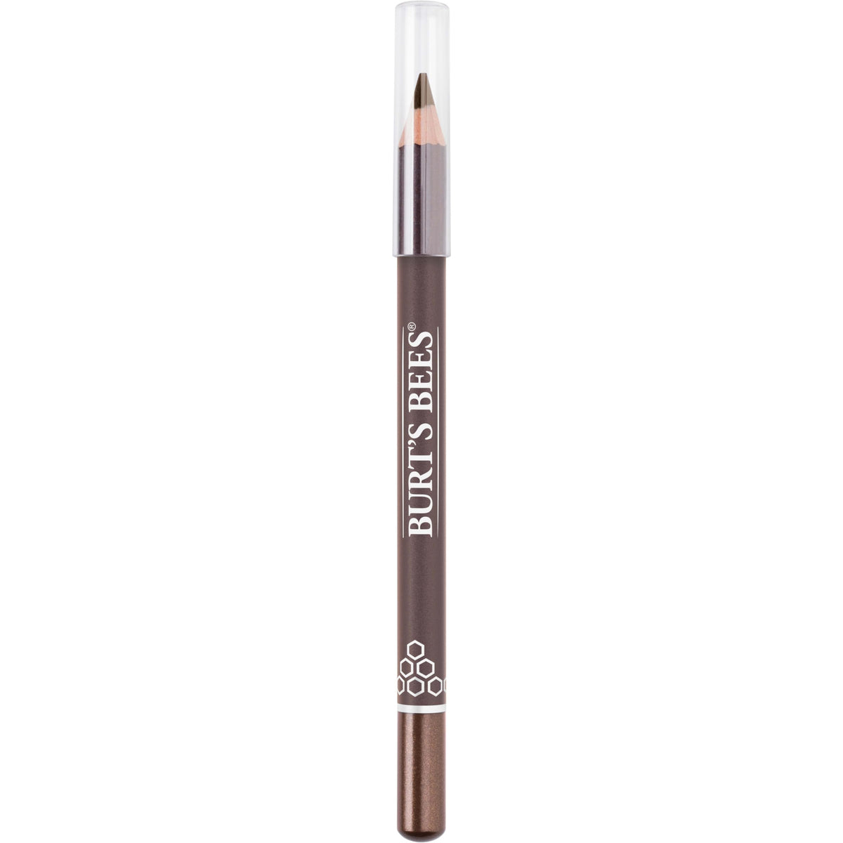 Burt's Bees pencil beside contact lens case indicating safe use for contact wearers