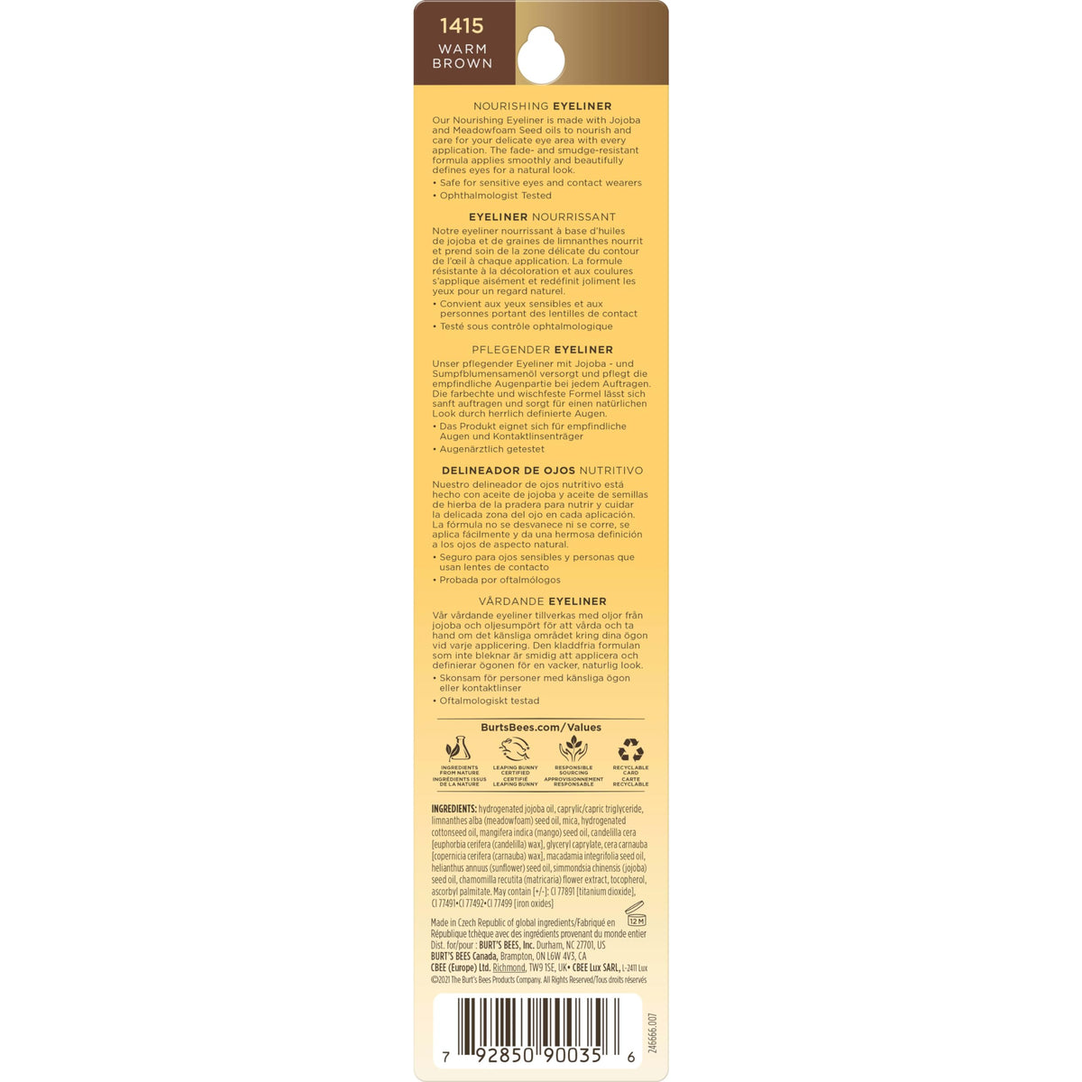 Burt's Bees pencil next to a ruler showing 0.04 ounce size for travel convenience