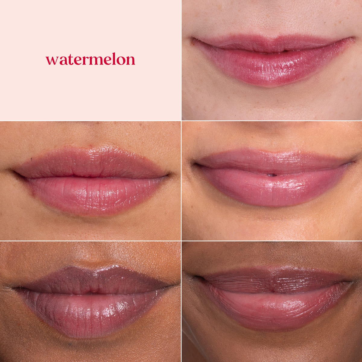 Burt's Bees tint swiped on lips demonstrating watermelon color and shine
