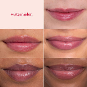 Burt's Bees tint swiped on lips demonstrating watermelon color and shine