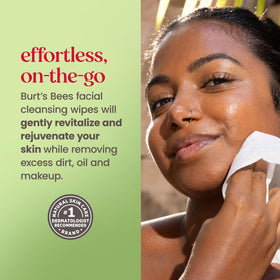 Burt's Bees wipe in hand removing makeup for fast no-rinse cleanse