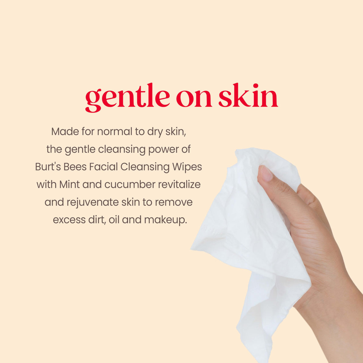 Burt's Bees close-up of wipe texture highlighting gentle exfoliation and makeup removal
