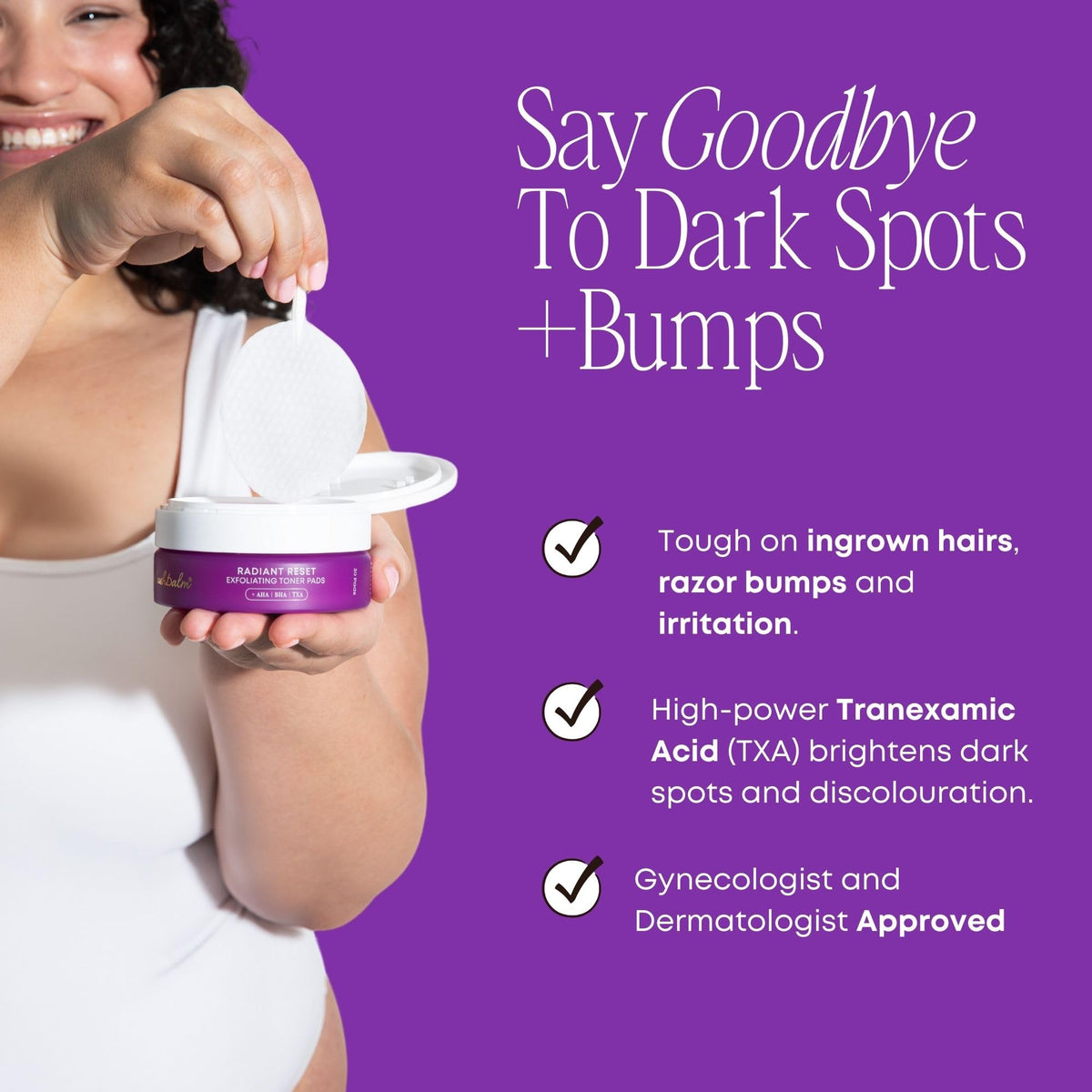 bushbalm pad being applied to underarm to soothe razor bumps
