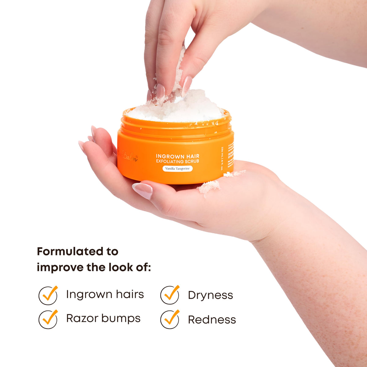 Bushbalm sugar scrub texture close-up revealing gentle exfoliant and oil blend