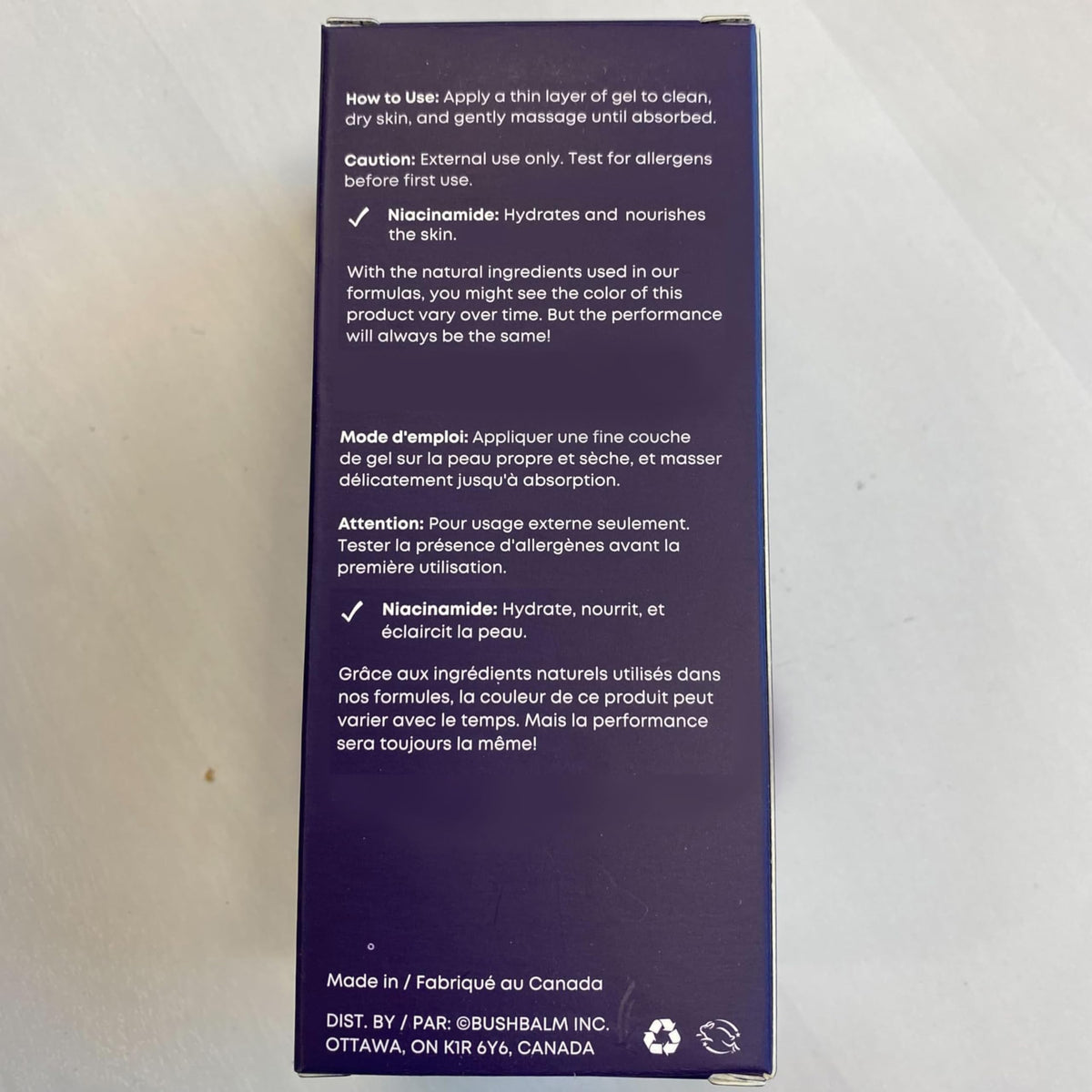Bushbalm After Dark gel texture closeup demonstrating lightweight absorbency