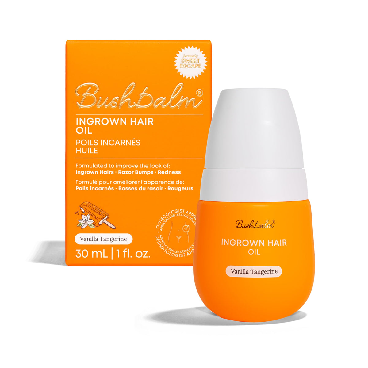bushbalm front packaging showing 30ml bottle and creamsicle scent benefit