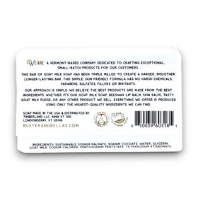 Close-up of Buster & Bella's goat milk soap texture highlighting dense triple-milled finish and durability