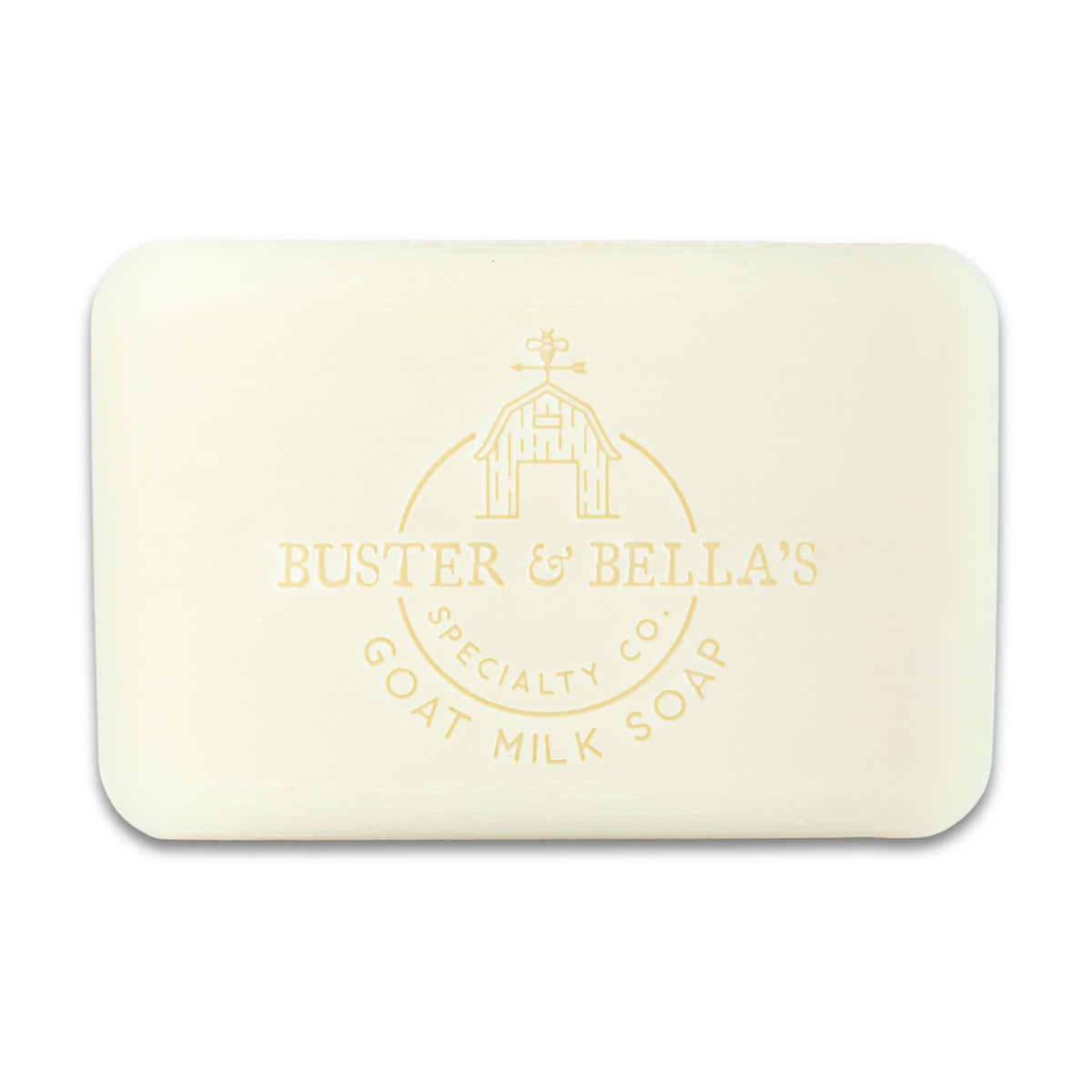 Buster & Bella's 9-ounce soap beside a ruler showing true size and long-lasting, value-packed bar