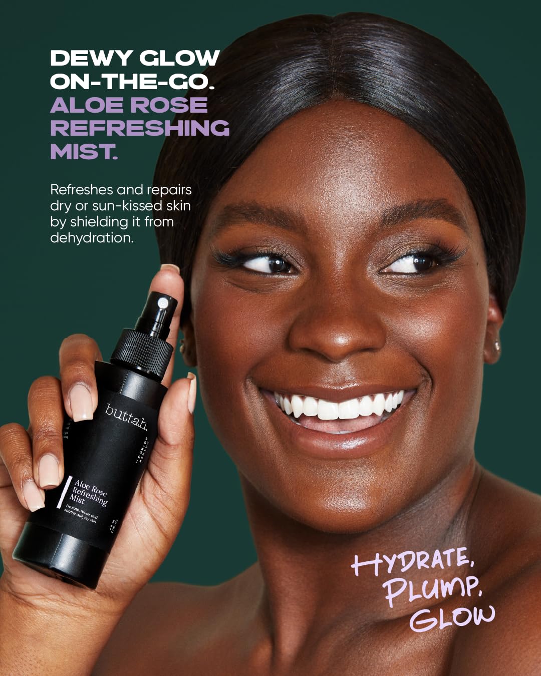 buttah. close-up spray nozzle demonstrating fine mist delivery for even hydration
