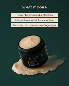 buttah ingredients label revealing shea, cocoa butter, hyaluronic acid benefits